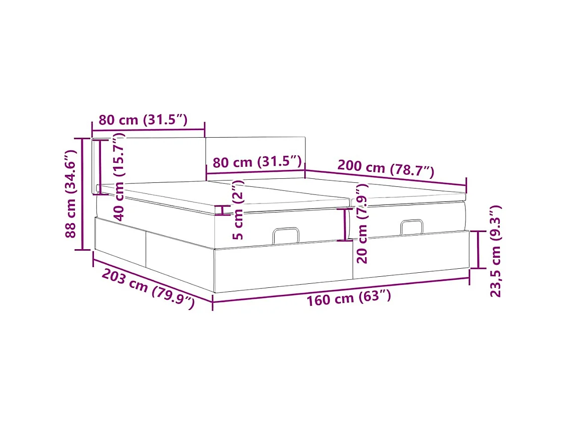Ottoman-Bett mit Matratzen Dunkelgrau 160x200 cm Samt