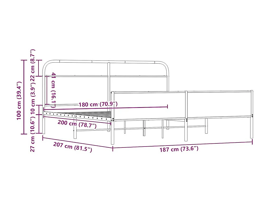 Metallbett ohne Matratze Sonoma-Eiche 180x200 cm