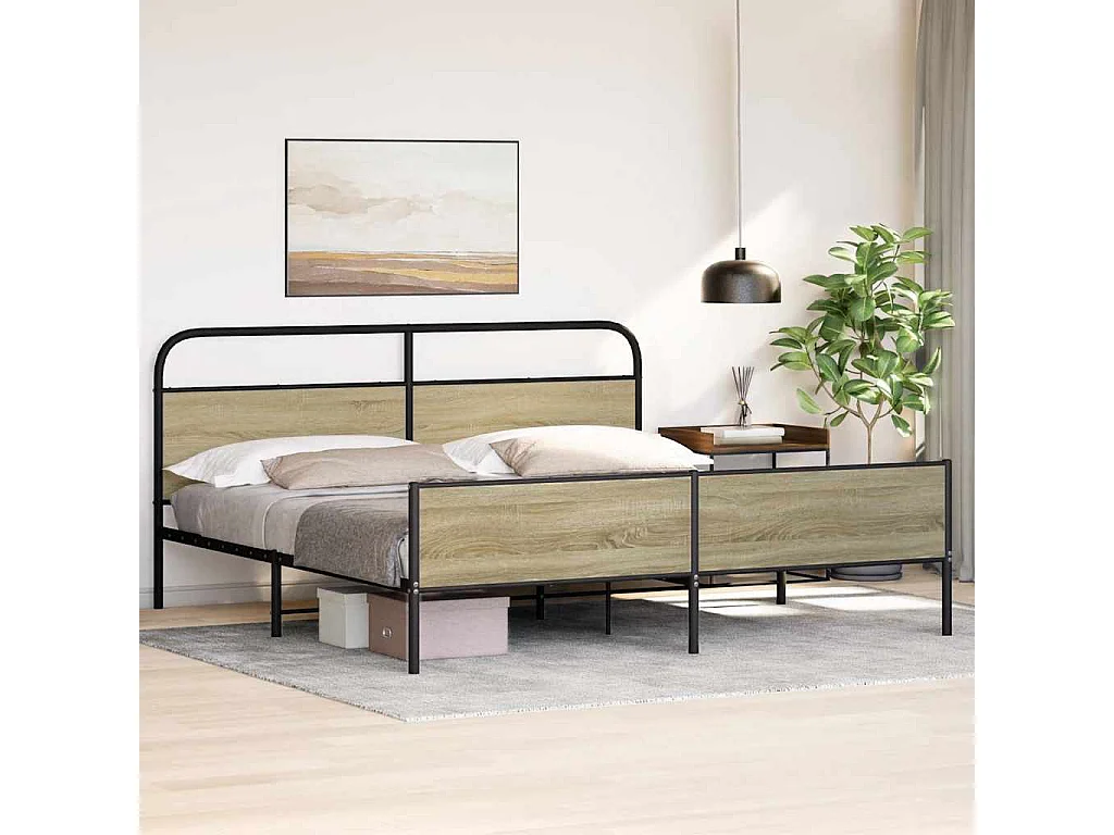Metallbett ohne Matratze Sonoma-Eiche 180x200 cm
