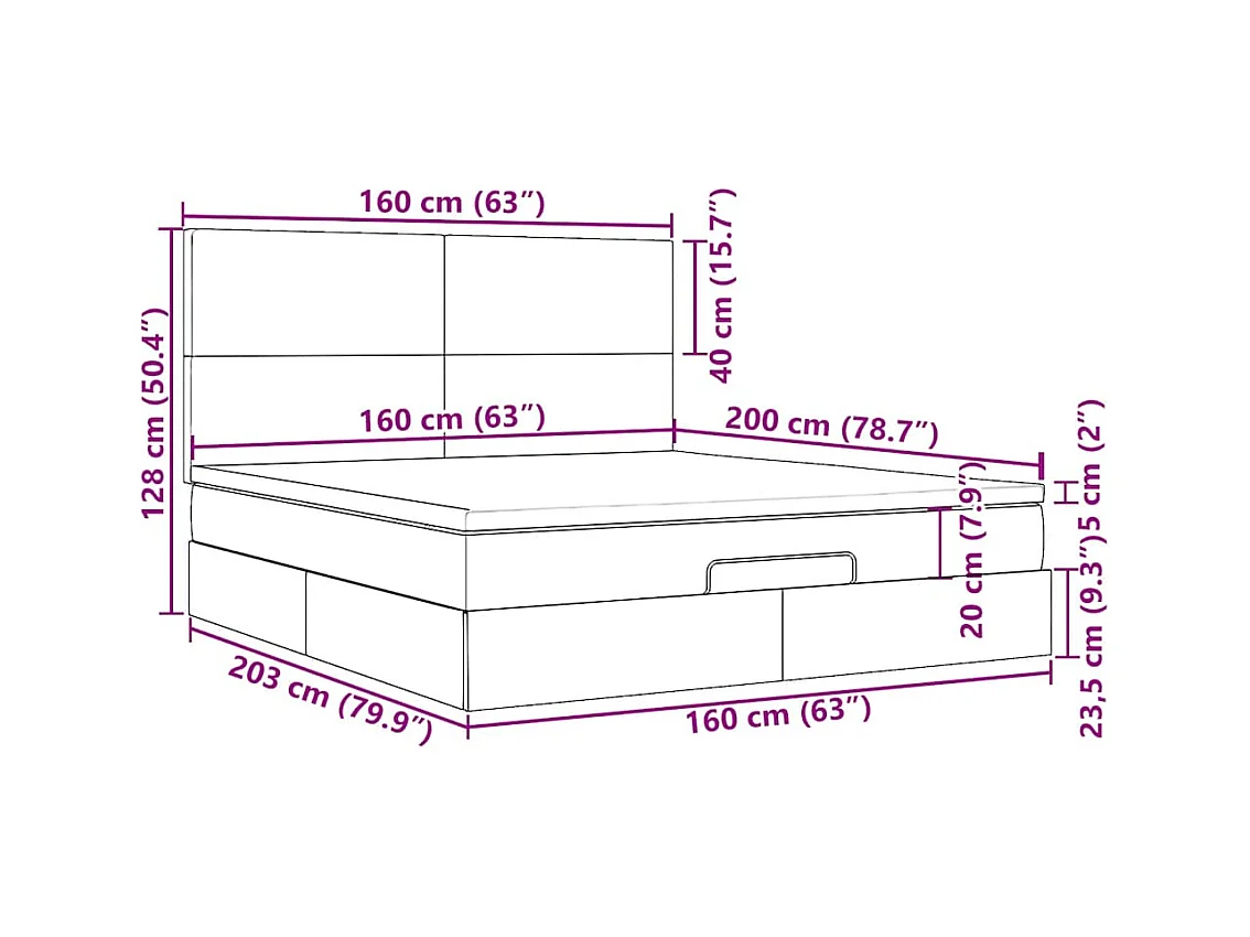 Ottoman-Bett mit Matratzen & LEDs Schwarz 160x200 cm Samt