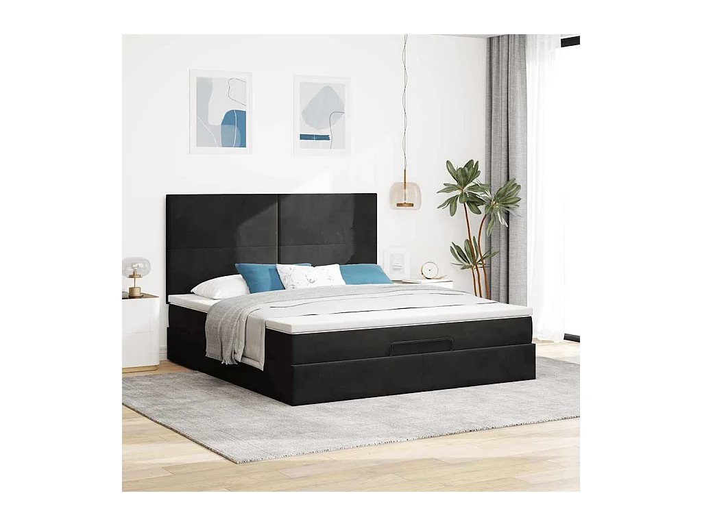 Ottoman-Bett mit Matratzen & LEDs Schwarz 160x200 cm Samt
