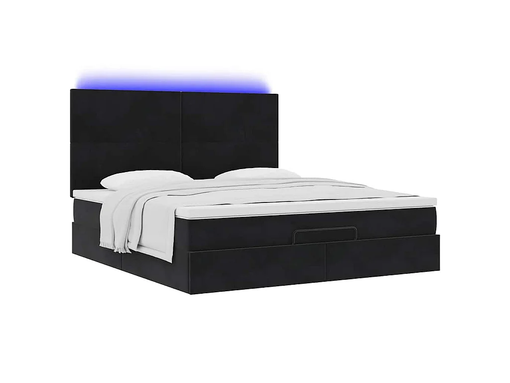 Struttura Letto Pouf con Materassi Nero 160x200 cm in Velluto