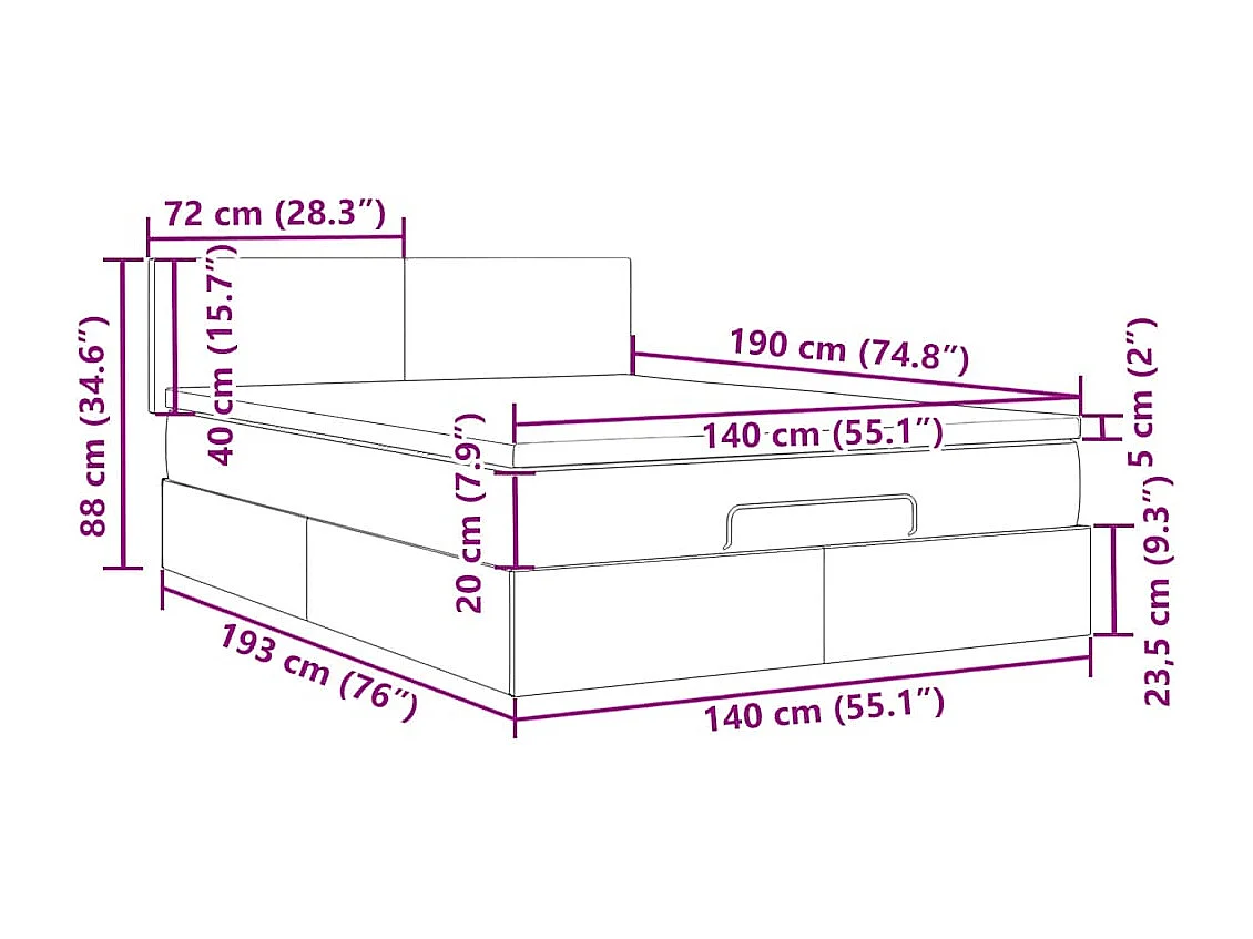 Ottoman bed met matras en LED's 140x190cm fluweel zwart