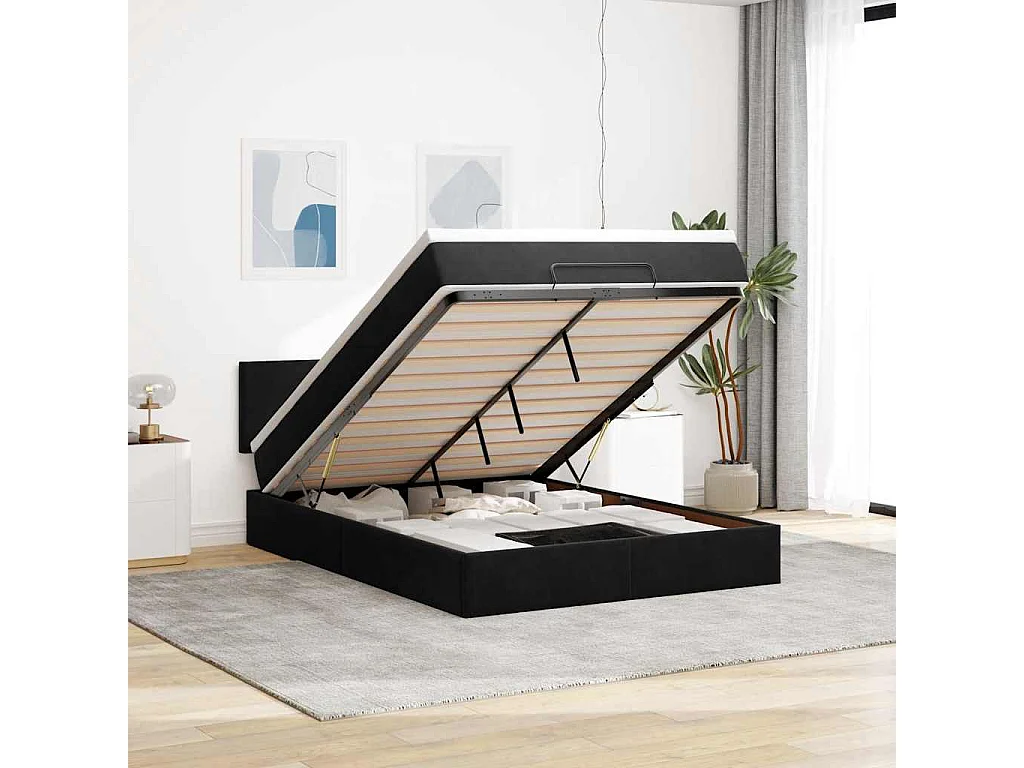 Ottoman-Bett mit Matratze & LEDs Schwarz 140x190 cm Samt