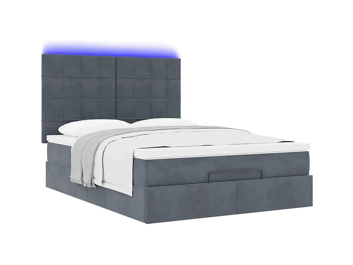 Ottoman-Bett mit Matratzen & LEDs Dunkelgrau 140x190 cm Samt