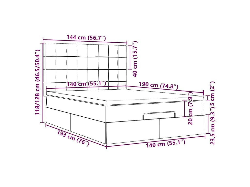 Struttura Letto Pouf con Materassi 140x190 cm Velluto