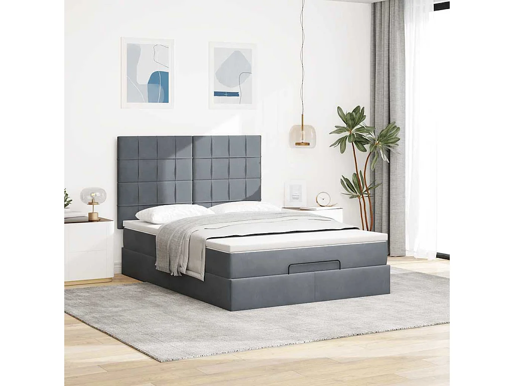 Struttura Letto Pouf con Materassi 140x190 cm Velluto