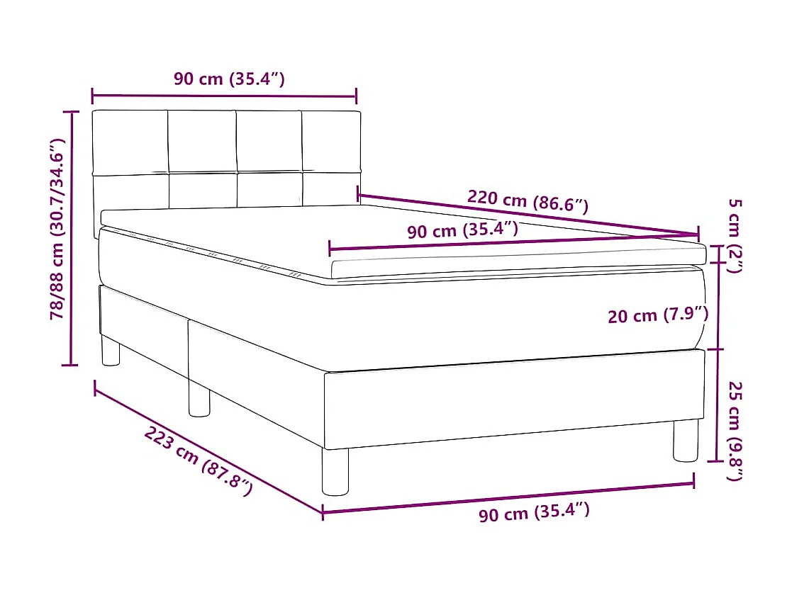 Boxspringbett mit Matratze Hellgrau 90x220 cm Samt