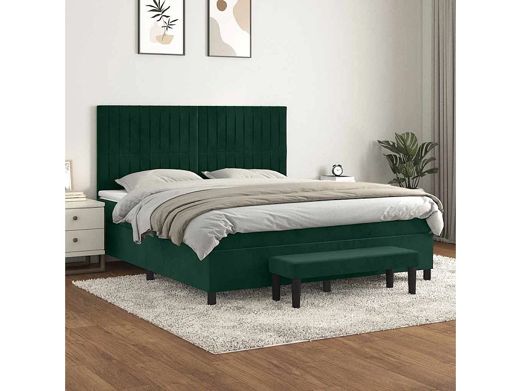 Giroletto a Molle con Materasso Verde Scuro 160x200 cm Velluto