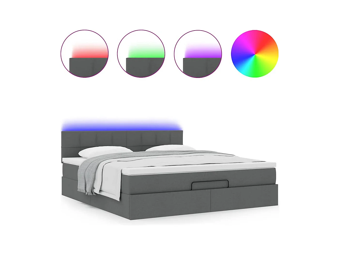 Lit ottoman avec matelas et LED Gris foncé 180x200 cm tissu