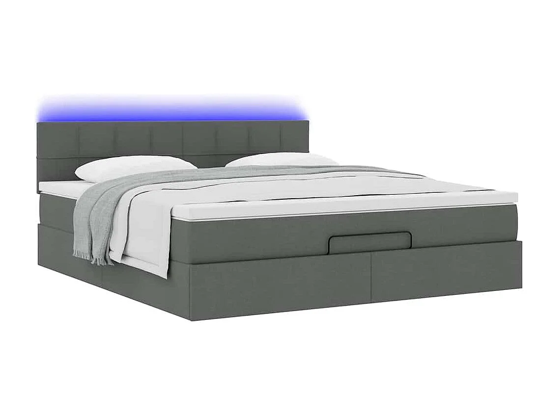 Lit ottoman avec matelas et LED Gris foncé 180x200 cm tissu