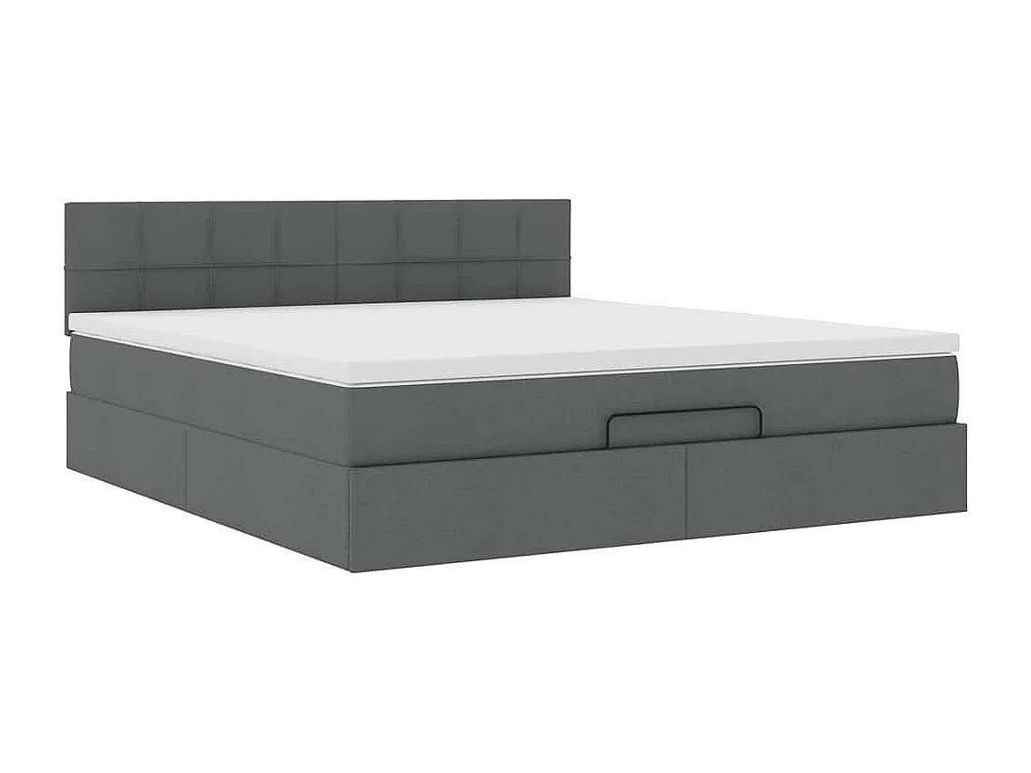 Lit ottoman avec matelas et LED Gris foncé 180x200 cm tissu