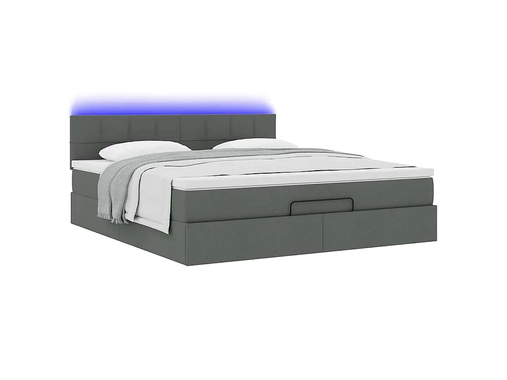 Pouf Letto con Materasso e LED Grigio Scuro 180x200cm Tessuto