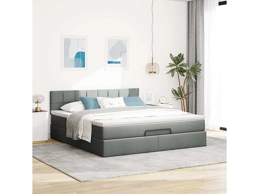Lit ottoman avec matelas et LED Gris foncé 180x200 cm tissu