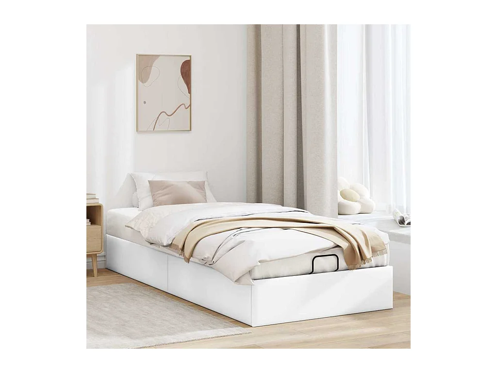 Cadre de lit ottoman sans matelas blanc 90x200 cm similicuir