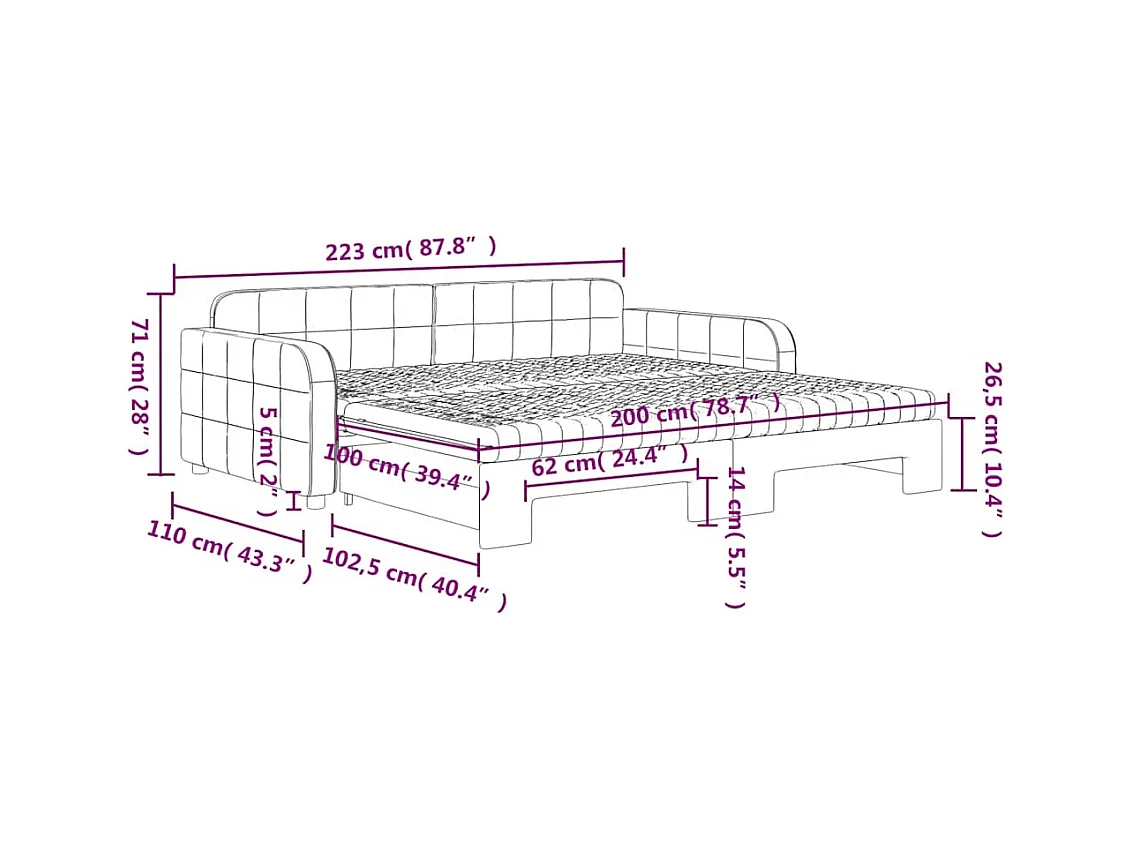 Slaapbank onderschuifbed matrassen 100x200cm fluweeldonkergrijs