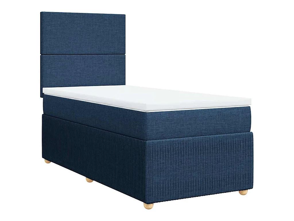 Cama box spring con colchón tela azul 90x190 cm