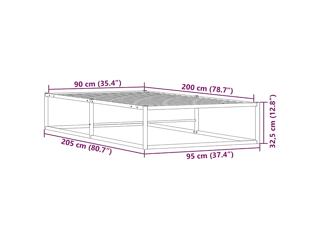 Cadre de lit sans matelas blanc 90x200 cm métal