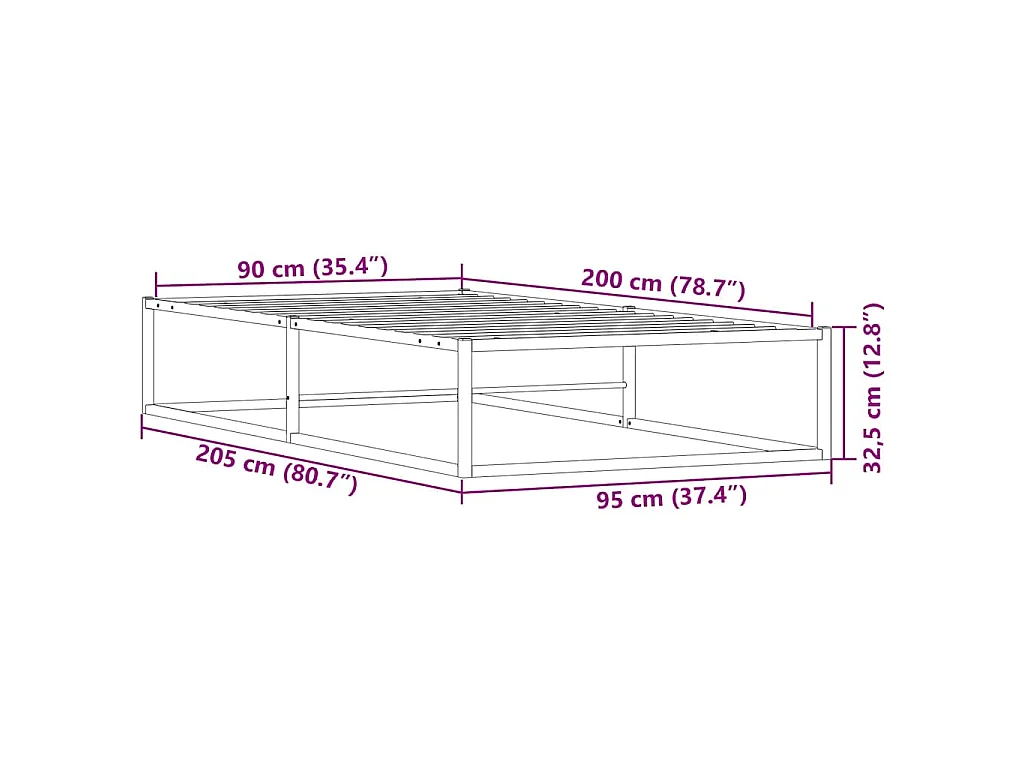 Cadre de lit sans matelas blanc 90x200 cm métal