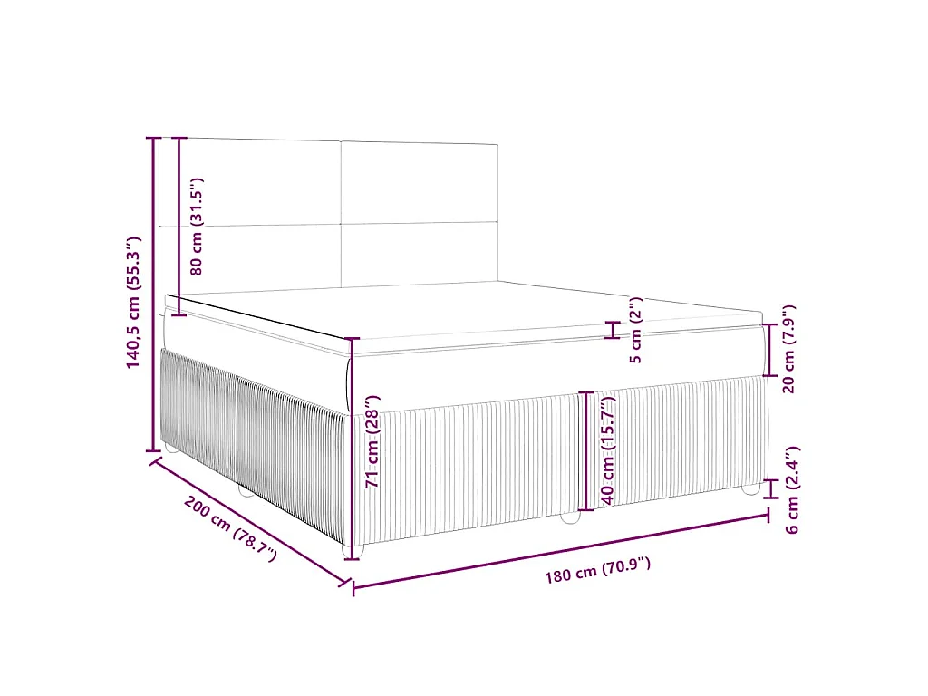 Cama box spring con colchón tela marrón oscuro 180x200 cm