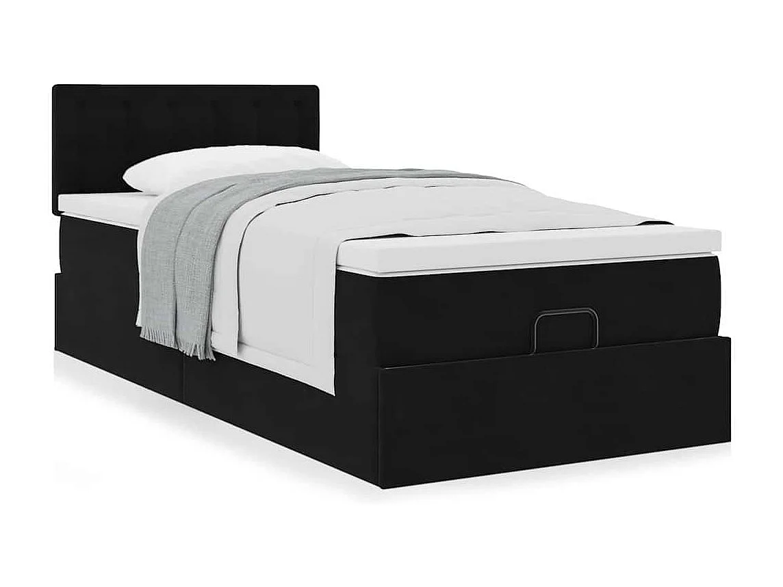 Estrutura de cama otomana  com colchão preto 100x200cm Veludo