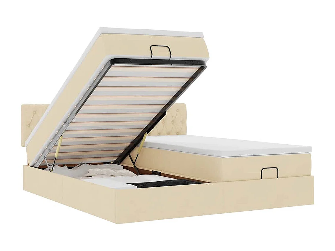 Estructura de cama otomana con colchones tela crema 180x200cm