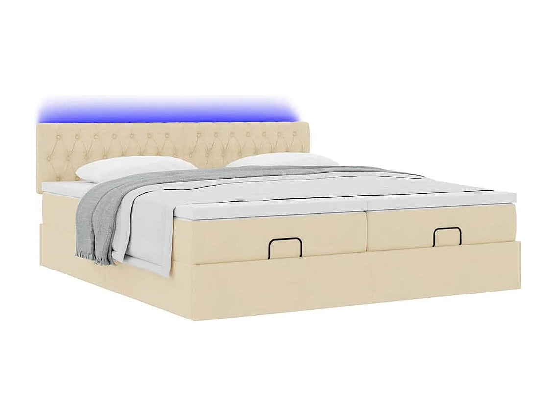 Ottoman bed met matrassen en LED's 180x200cm stof crèmekleurig