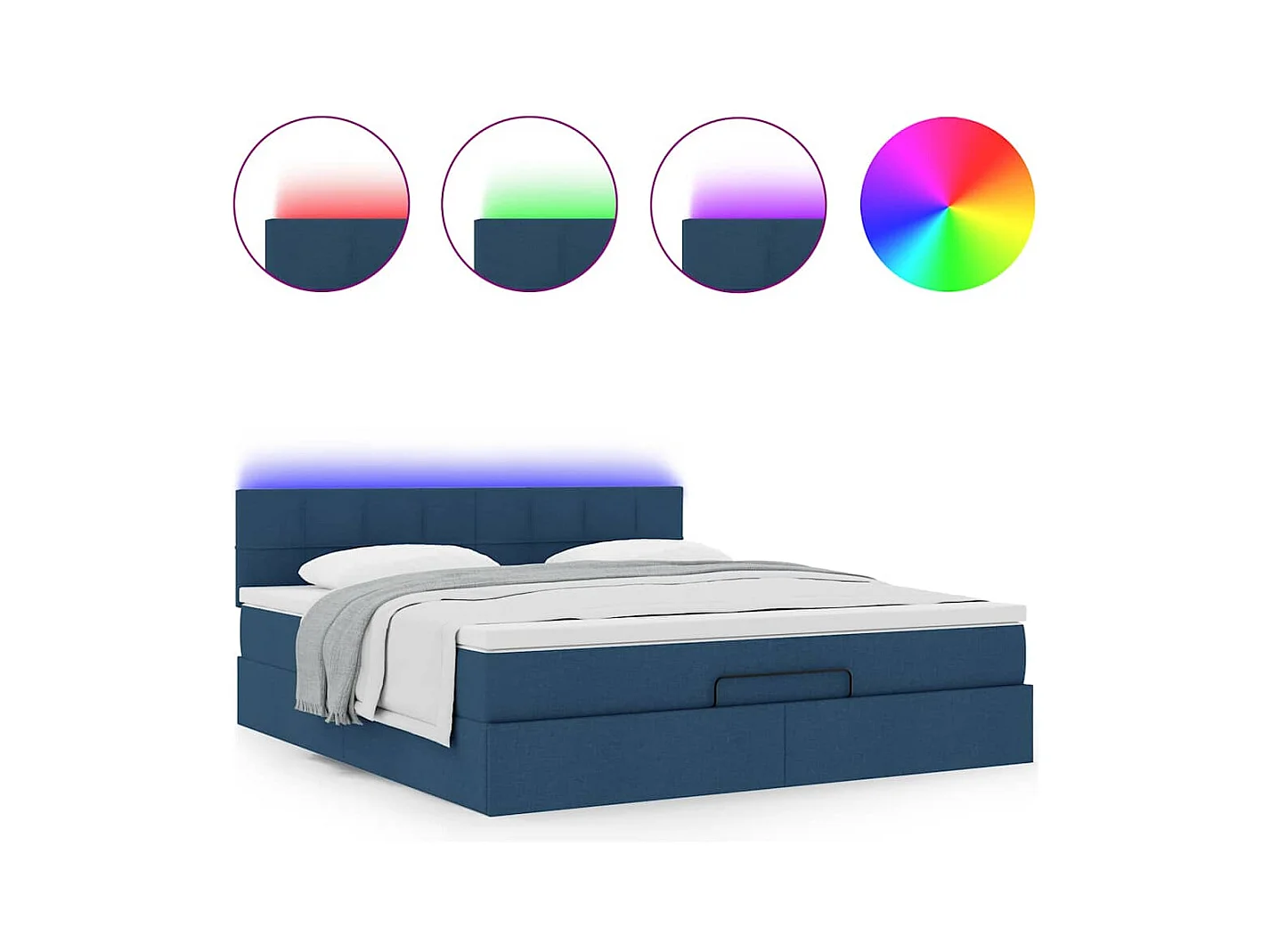 Struttura Letto Pouf con Materasso Blu 160x200 cm in Tessuto