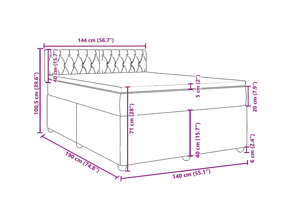 Boxspringbett mit Matratze Dunkelgrau 140x190 cm Stoff