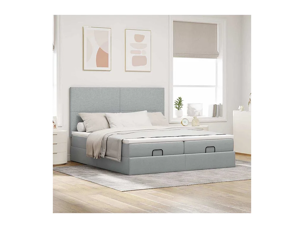 Ottoman bed met matrassen en LED's 180x200cm stof lichtgrijs