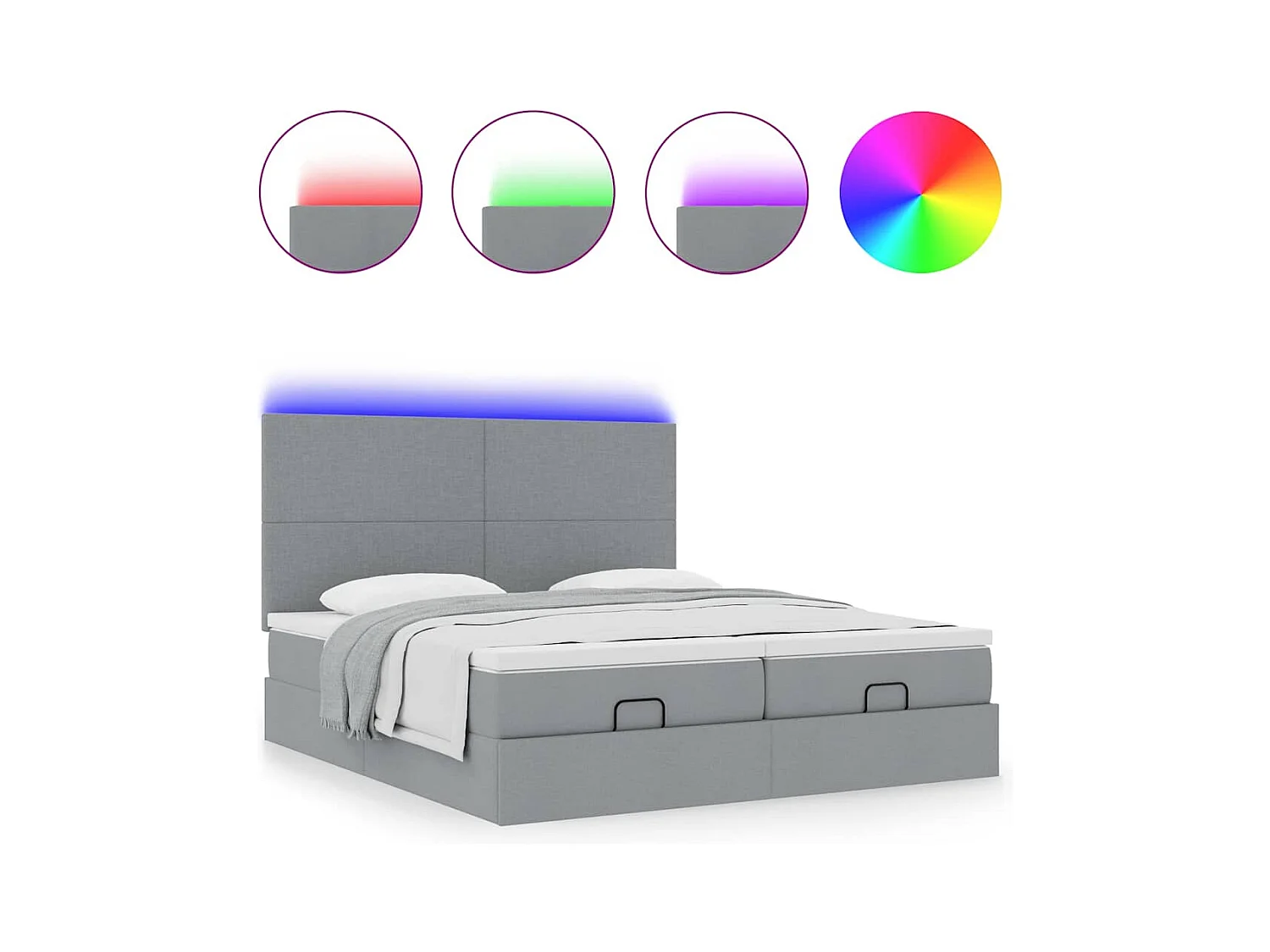 Ottoman bed met matrassen en LED's 180x200cm stof lichtgrijs