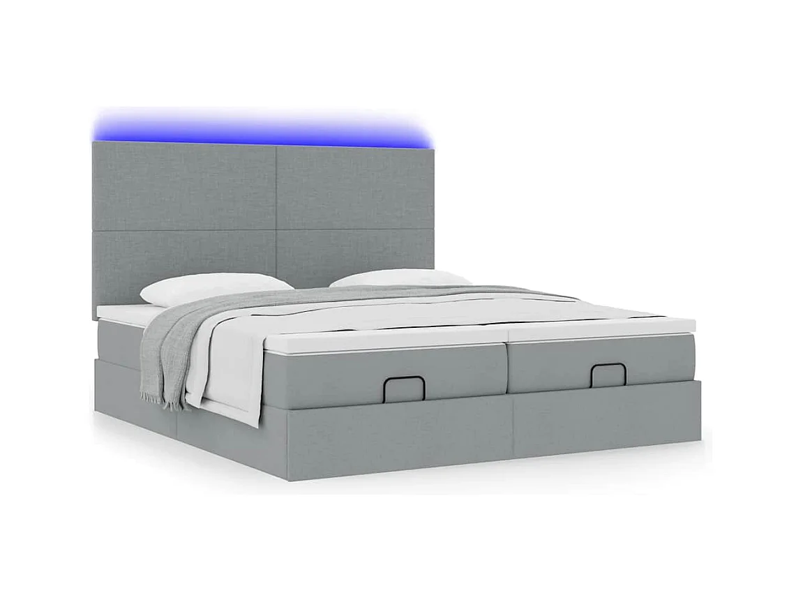 Ottoman bed met matrassen en LED's 180x200cm stof lichtgrijs
