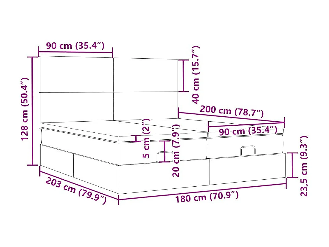 Cadre de lit ottoman et matelas gris clair 180x200cm tissu