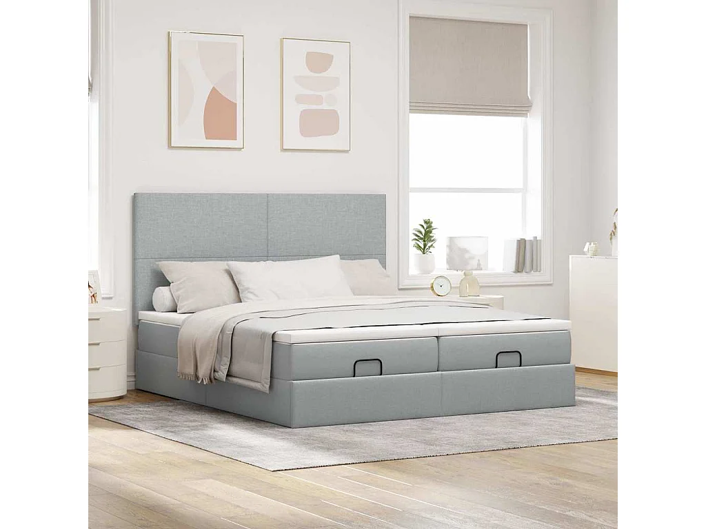 Cadre de lit ottoman et matelas gris clair 180x200cm tissu
