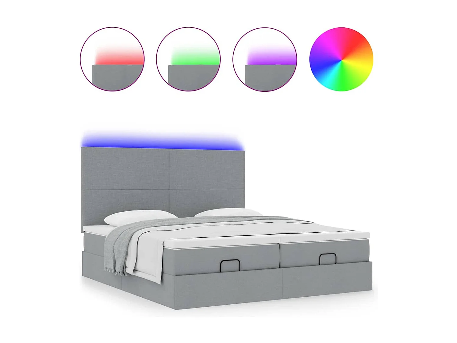 Ottoman bed met matrassen en LED's 180x200cm stof lichtgrijs