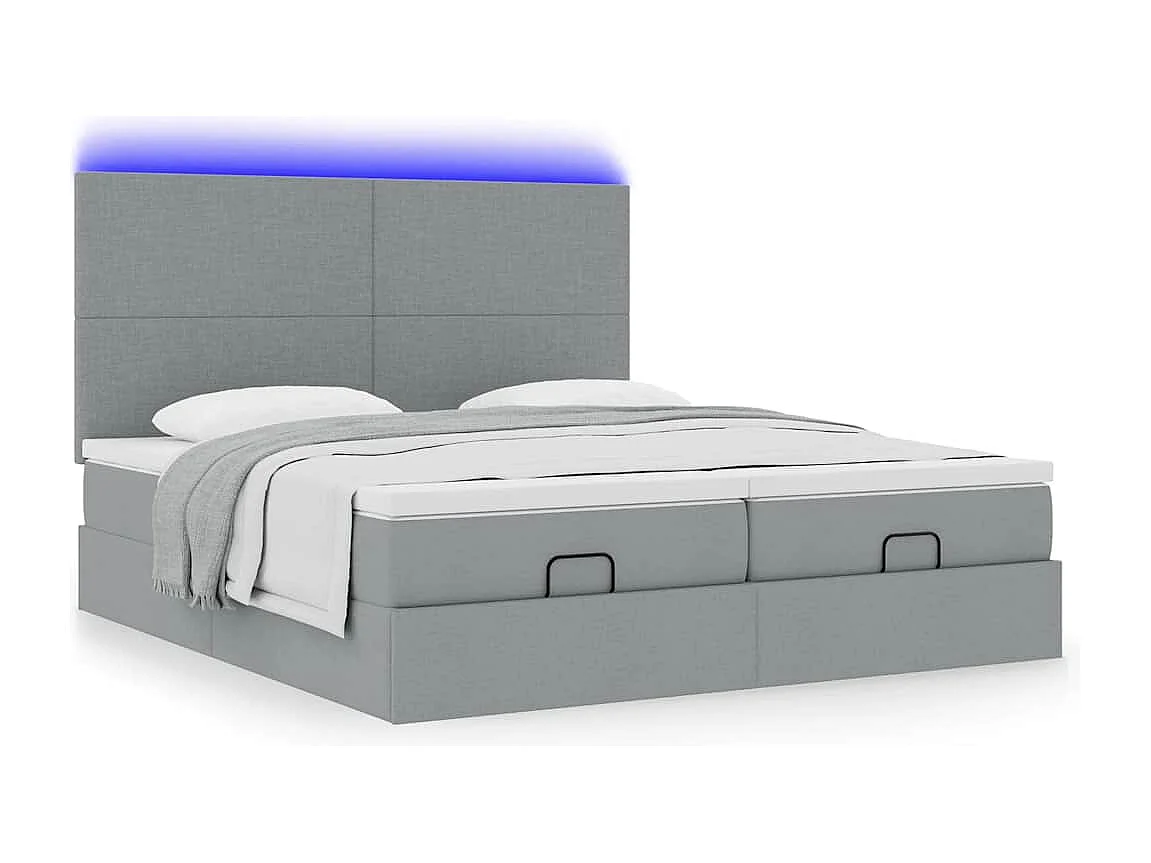 Ottoman bed met matrassen en LED's 180x200cm stof lichtgrijs