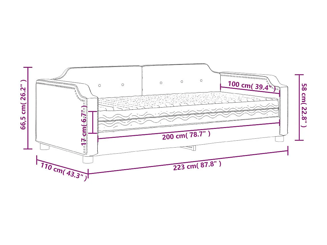 Tagesbett mit Matratze Hellgrau 100x200 cm Stoff
