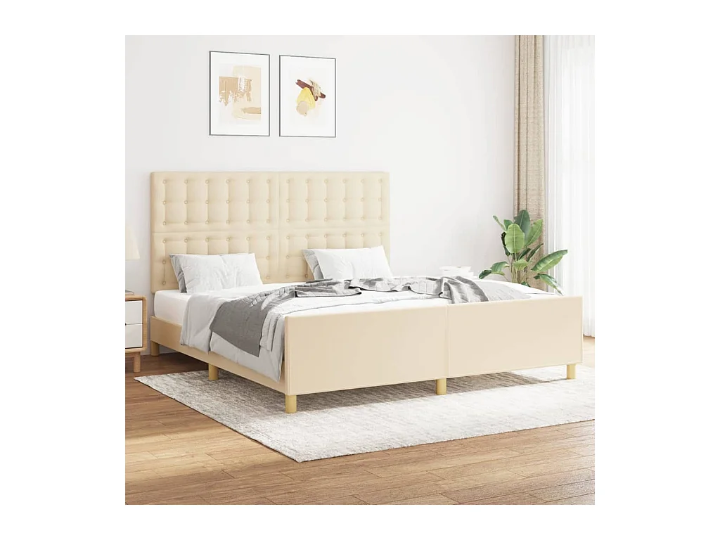 Cadre de lit sans matelas crème 160x200 cm tissu