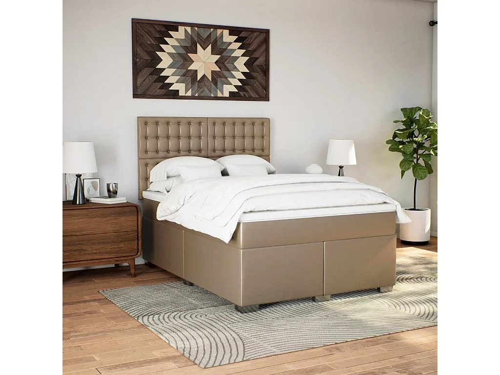 Cama com molas/colchão 140x190 cm couro artificial cappuccino