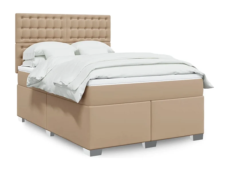 Cama box spring con colchón cuero sintético capuchino 140x190cm