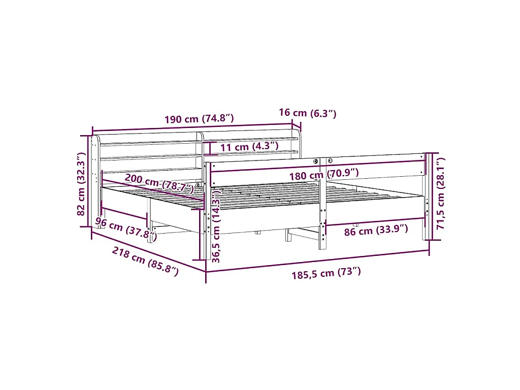 Bedframe zonder matras massief grenenhout 180x200 cm
