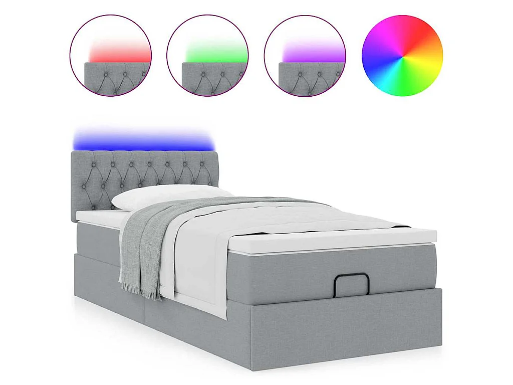 Lit ottoman avec matelas gris clair 100x200 cm tissu