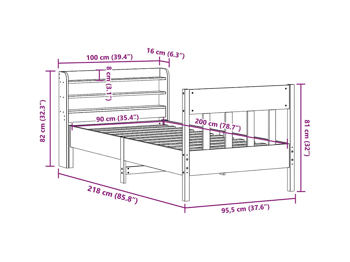 Massivholzbett ohne Matratze Weiß 90x200 cm Kiefernholz