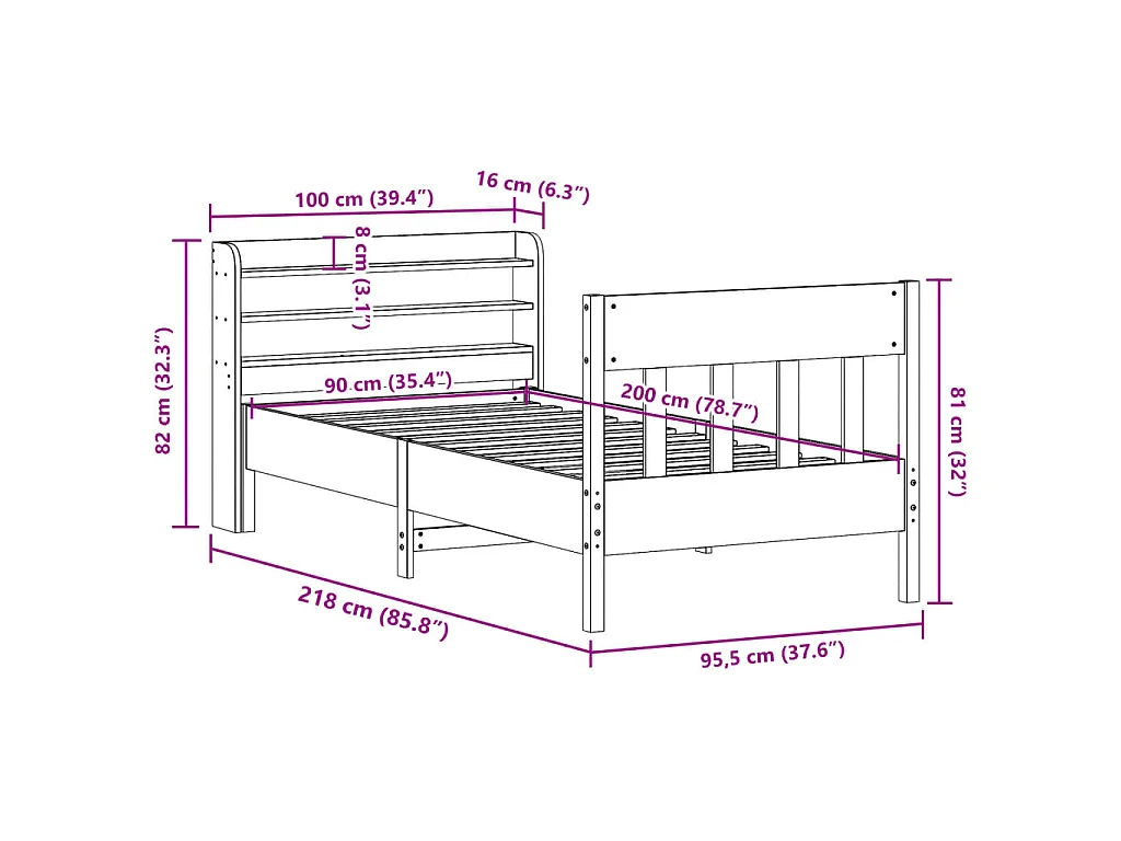 Bedframe zonder matras massief grenenhout wit 90x200 cm