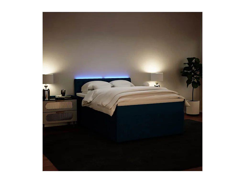 Boxspringbett mit Matratze Blau 140x190 cm Samt