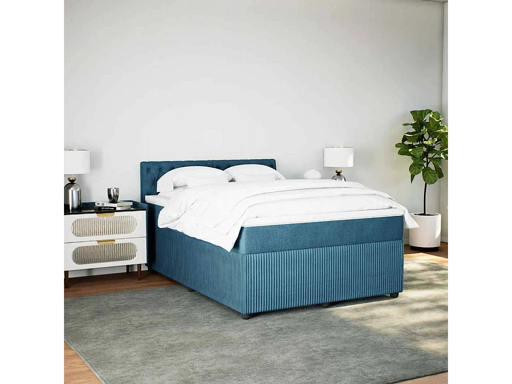 Boxspringbett mit Matratze Blau 140x190 cm Samt