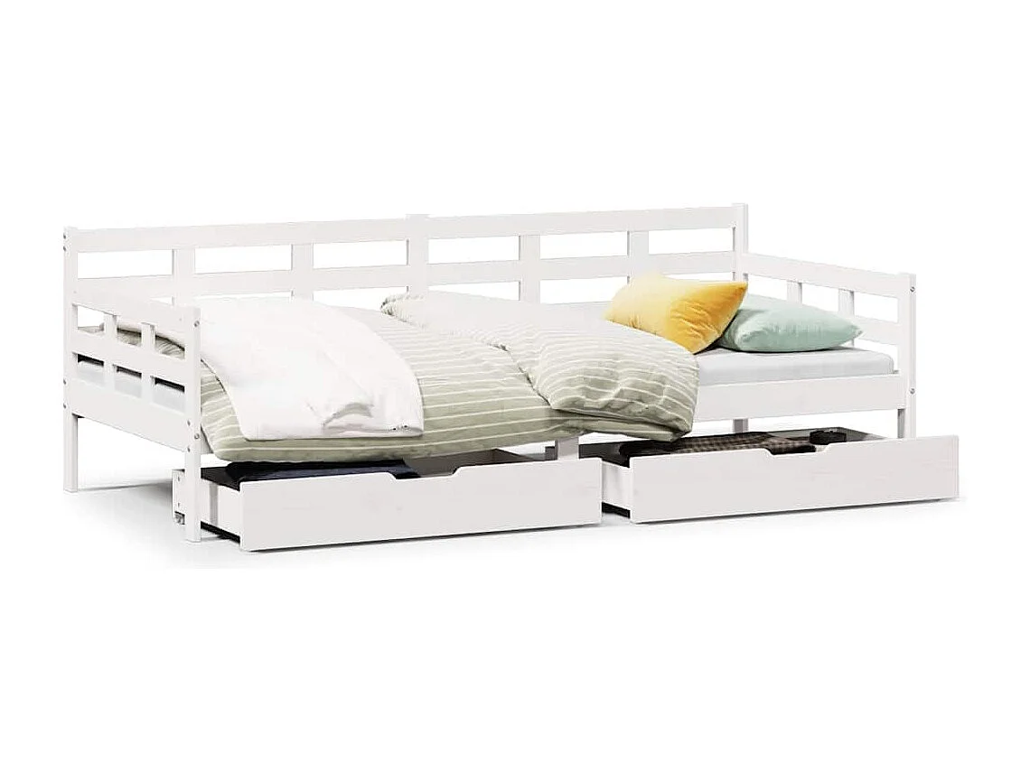 Dormeuse con Cassetti Bianco 90x190 cm Legno Massello di Pino
