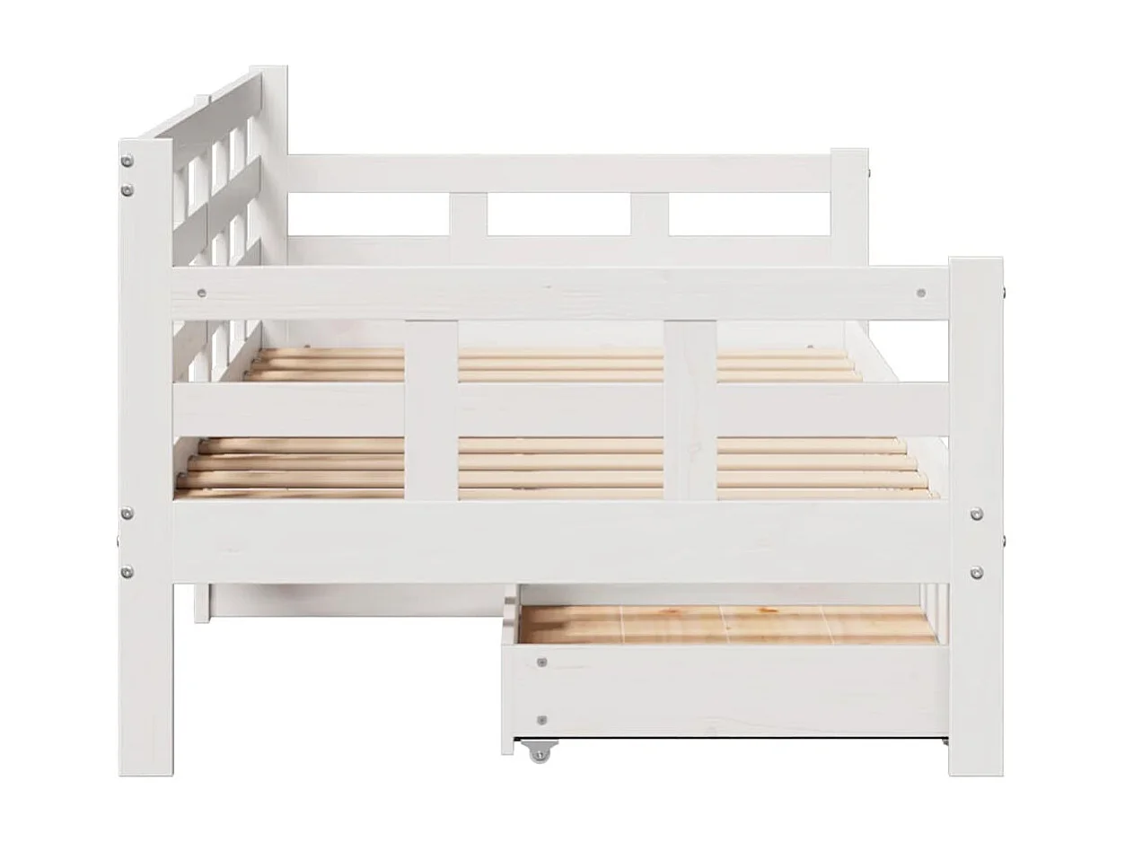 Dormeuse con Cassetti Bianco 90x190 cm Legno Massello di Pino