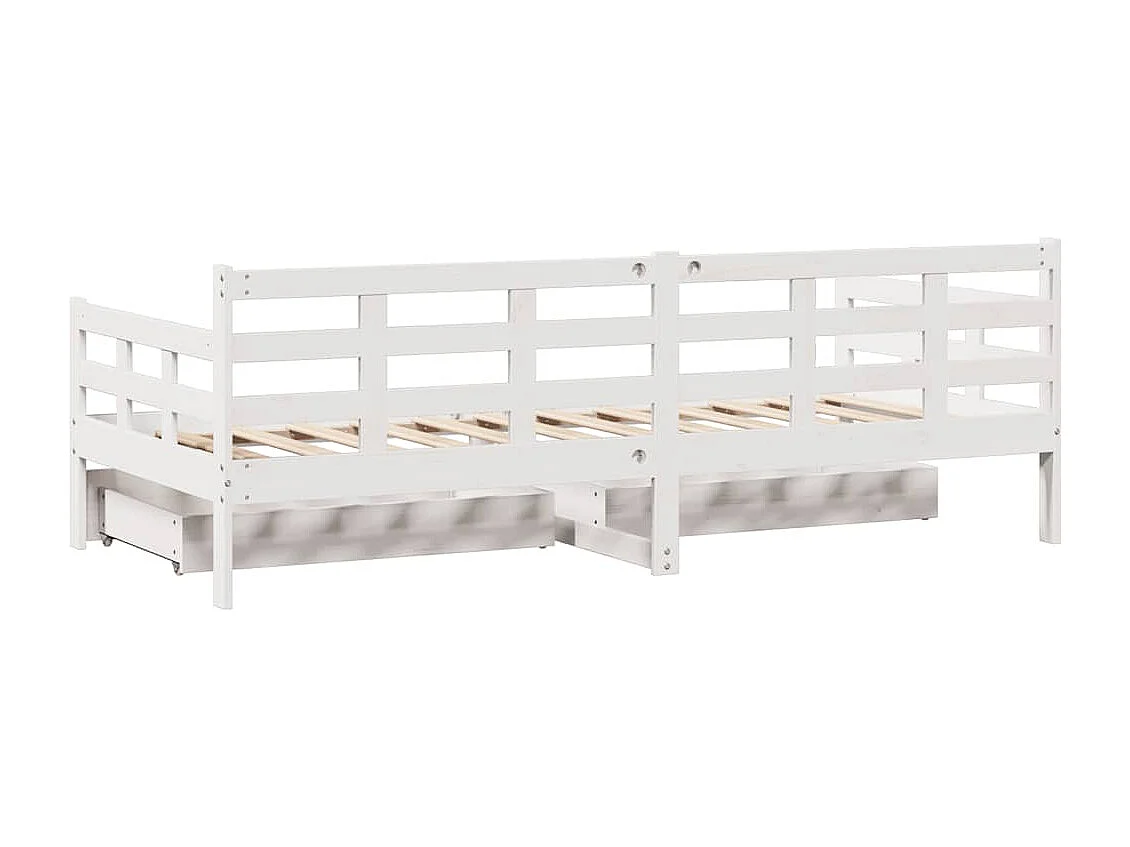 Dormeuse con Cassetti Bianco 90x190 cm Legno Massello di Pino