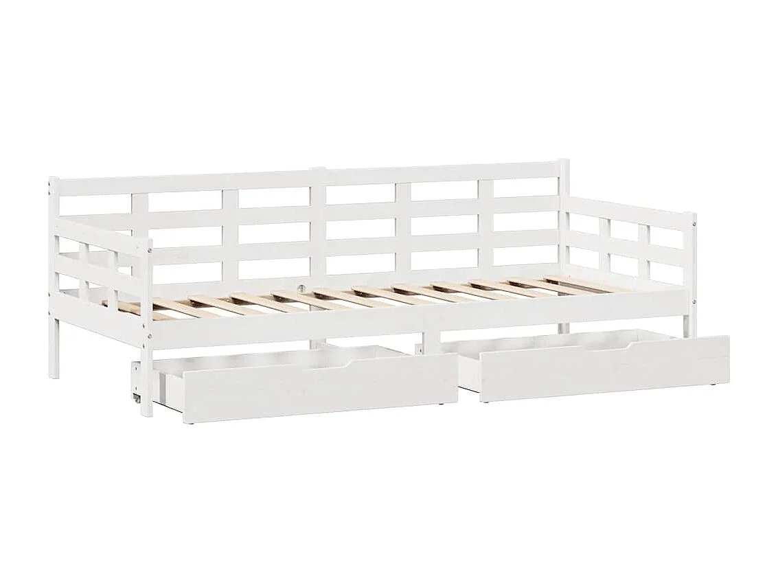 Dormeuse con Cassetti Bianco 90x190 cm Legno Massello di Pino